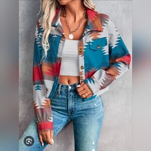 SHEIN Aztec Cropped Jacket NWOT Size Large